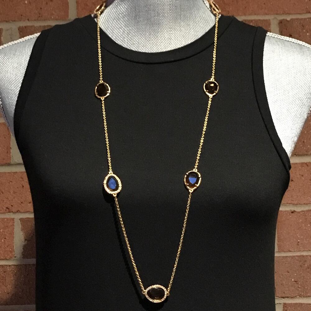 Ralph Lauren RLL Long Link Necklace - Faceted Topaz Colored Stones-Rhinestone